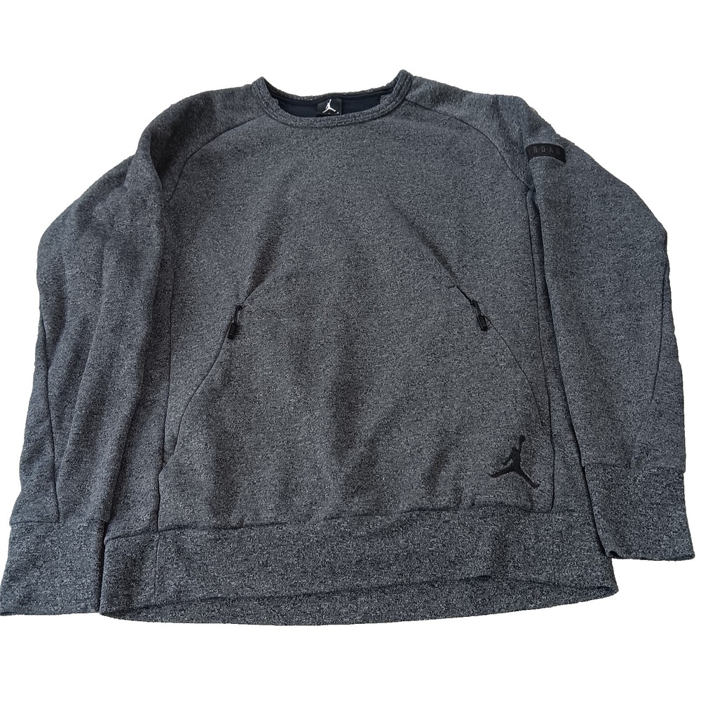 Nike Air Jordan Sweatshirt Mens L Grey Zip Pockets Icon Logo Fleece Crewneck